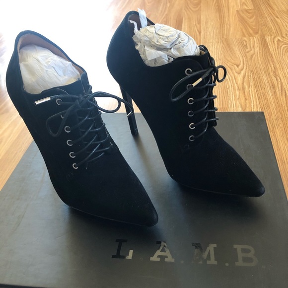 L.A.M.B Isabella Black Suede Booties - Picture 2 of 5